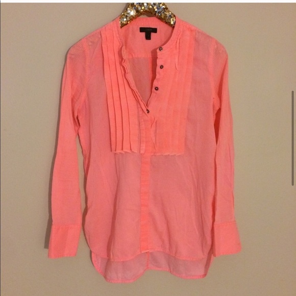 J Crew grosgrain ribbon shirt in neon size 2 - Picture 4 of 7